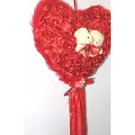 Red Satan Roses Plush Heart with Cute Love Couple Teddy Bears